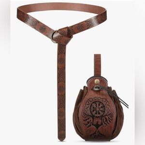 2 Pcs Renaissance Belt Pouch Medieval Viking Pirate Leather Pouch Bag